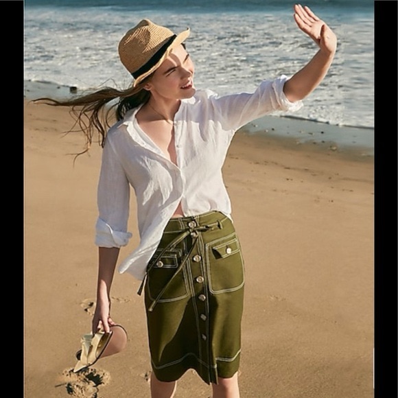 J Crew Linen Button Up Skirt